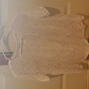 White with blue and red stared shirt